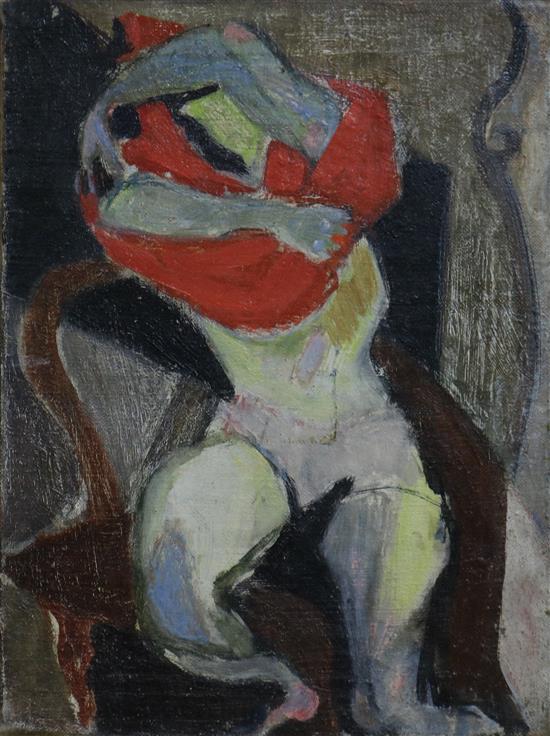 Modern British, oil on canvas, female nude, 40 x 30cm, unframed